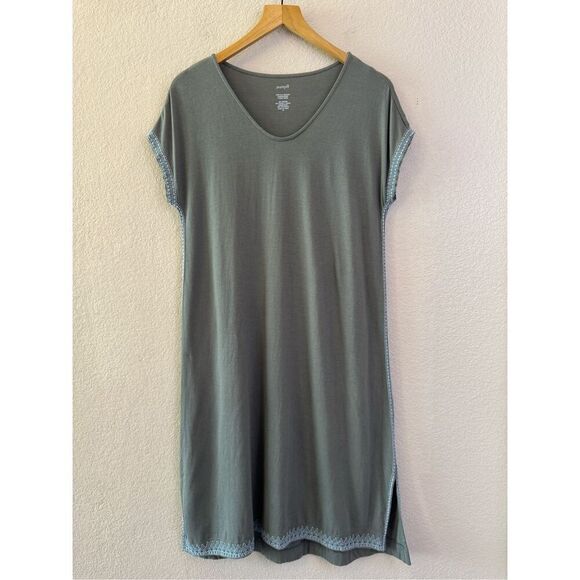 J Jill Relaxed Embroidered T-Shirt Dress Size XS Gray Green Casual Short Sleeve - Picture 1 of 11